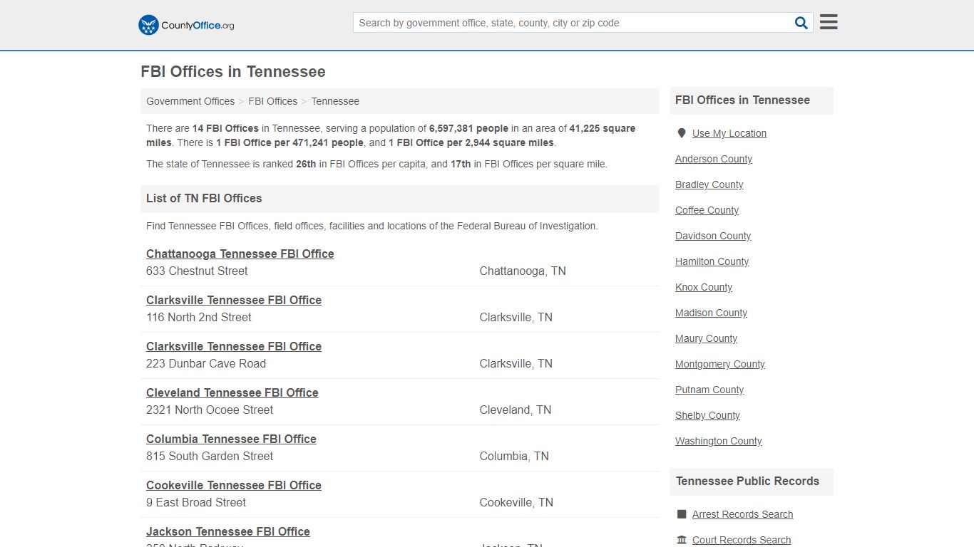 FBI Offices - Tennessee (Crime Tips & Most Wanted)